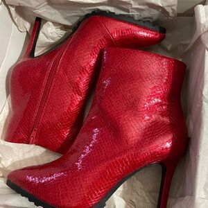 Glossy Red Stiletto Ankle Booties